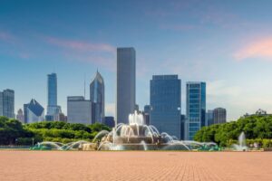 Buckingham fountain in Grant Park, Chicago Illinois USA