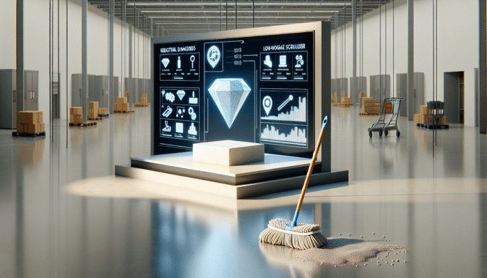Advanced industrial diamond tools and low-moisture scrubbers delicately treating stone, delivering a lasting shine, compared to standard supermarket mops.