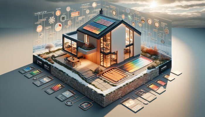 A modern Falkirk home with stone-tiled floors and underfloor heating, integrated with solar panels for sustainable warmth.