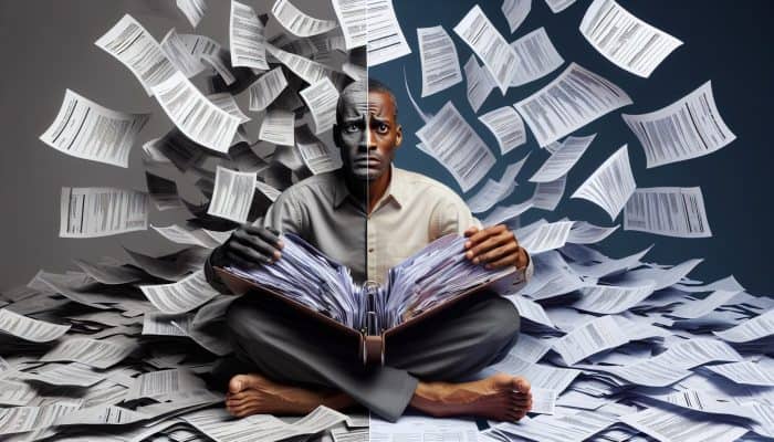 Understanding Debt Consolidation: A Beginner's Guide | DCL Understanding the Concept of Debt Consolidation: A visual representation of a person consolidating multiple bills into one folder, symbolizing financial relief and clarity.
