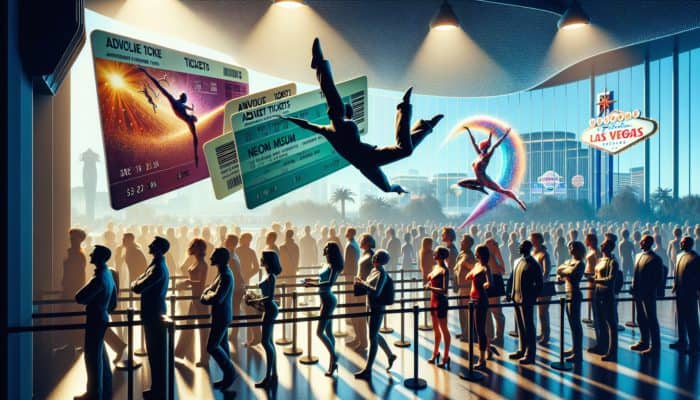 Tourists in Las Vegas utilizing advance ticket purchases to skip long lines at Cirque du Soleil and Neon Museum.