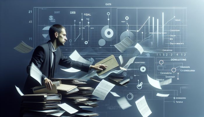Best Ways to Manage a Consolidation Loan: A Comprehensive Guide | DCL A person organizing bills into a folder, symbolizing debt consolidation, with financial charts in the background.