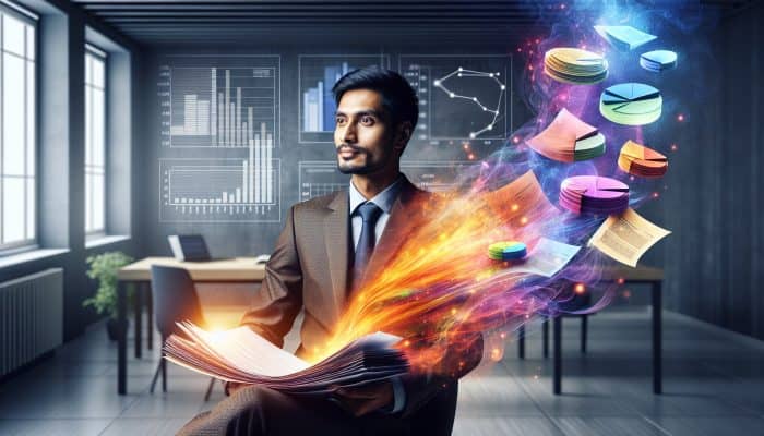 Understanding Debt Consolidation: A Comprehensive Guide | DCL Understanding Debt Consolidation: A visual representation of merging various colorful debt papers into one streamlined loan document, depicting the essence of debt consolidation in an office environment.