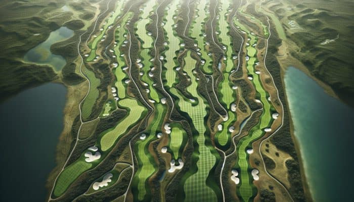 Aerial view of Germiston Golf Club's strategic course layout featuring narrow greens and bunkers.