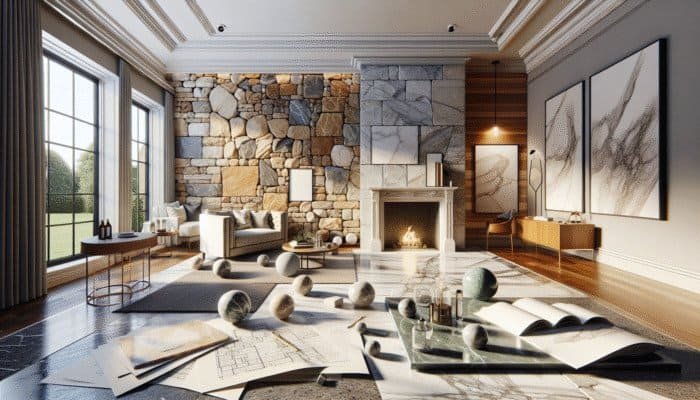 Interior of a UK home featuring sandstone, slate, and marble, maintained using LTP's pH-neutral cleaners, showcasing natural beauty.