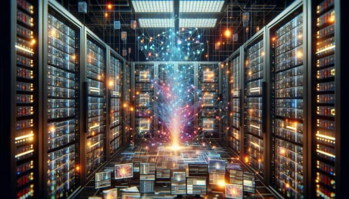 Utilize Server-Side Caching for Enhanced Performance: A vibrant server room with illuminated cache units boosting web application speed and user satisfaction.