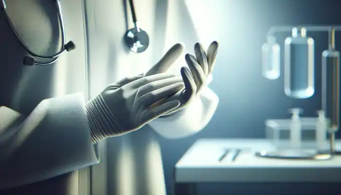A healthcare worker wearing durable, flexible nitrile gloves from top brands in a clinical environment.