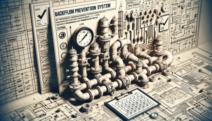 Diagram illustrating the frequency of backflow prevention testing highlighted on a calendar.