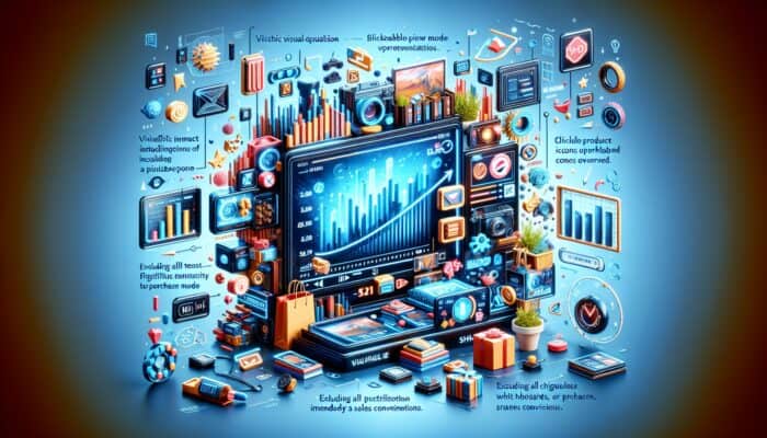An engaging digital interface showcasing a shoppable video with clickable product icons, enhancing sales conversion.