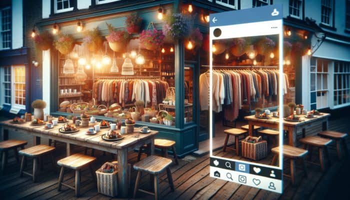 A vibrant Sidmouth café showcasing colorful seasonal dishes and a boutique featuring unique clothing, highlighted on Instagram.