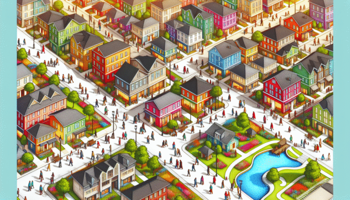 A colorful map of Postmasburg showing affordable neighborhoods for first-time buyers, with local amenities.